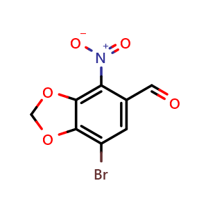 Chemical structure of 7-Bromo-4-nitro-1,3-benzodioxole-5-carboxaldehyde , CAS 1001433-41-5, AChemBlock AD282059