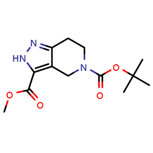 Chemical structure of 5-(tert-Butyl) 3-methyl 2,4,6,7-tetrahydro-5H-pyrazolo[4,3-c]pyridine-3,5-dicarboxylate , CAS 1171833-94-5, AChemBlock AD282083