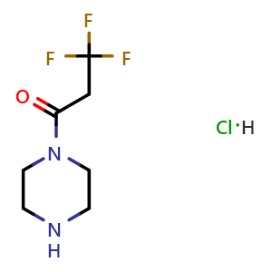 Chemical structure of 3,3,3-Trifluoro-1-(piperazin-1-yl)propan-1-one hydrochloride , CAS 1221722-69-5, AChemBlock AD282114