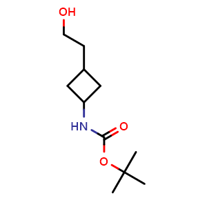 Chemical structure of tert-Butyl (3-(2-hydroxyethyl)cyclobutyl)carbamate , CAS 1607474-26-9, AChemBlock AD282148