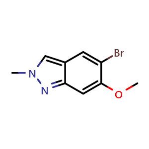 Chemical structure of 5-Bromo-6-methoxy-2-methyl-2H-indazole , CAS 1647115-88-5, AChemBlock AD282153
