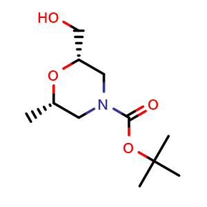 Chemical structure of (2S,6S)-tert-Butyl 2-(hydroxymethyl)-6-methylmorpholine-4-carboxylate , CAS 1700610-74-7, AChemBlock AD282155