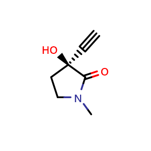Chemical structure of (S)-3-Ethynyl-3-hydroxy-1-methylpyrrolidin-2-one , CAS 1799615-79-4, AChemBlock AD282160