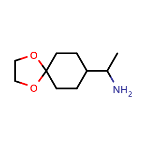 Chemical structure of 1-(1,4-Dioxaspiro[4.5]decan-8-yl)ethan-1-amine , CAS 1823773-70-1, AChemBlock AD282162