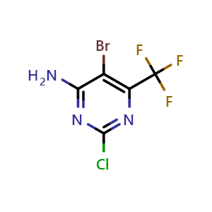 Chemical structure of 5-Bromo-2-chloro-6-(trifluoromethyl)pyrimidin-4-amine , CAS 1823954-38-6, AChemBlock AD282164