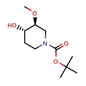 Chemical structure of tert-Butyl (3S,4S)-4-hydroxy-3-methoxypiperidine-1-carboxylate , CAS 2173637-12-0, AChemBlock AD282175