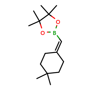 Chemical structure of 2-[(4,4-Dimethylcyclohexylidene)methyl]-4,4,5,5-tetramethyl-1,3,2-dioxaborolane , CAS 2246885-43-6, AChemBlock AD282180