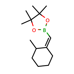 Chemical structure of 4,4,5,5-Tetramethyl-2-{[(1Z)-2-methylcyclohexylidene]methyl}-1,3,2-dioxaborolane , CAS 2349399-44-4, AChemBlock AD282183