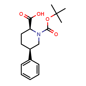 Chemical structure of (2S,5R)-1-(tert-butoxycarbonyl)-5-phenylpiperidine-2-carboxylic acid , CAS 2382598-06-1, AChemBlock AD282185