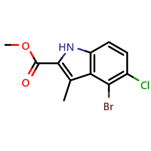 Chemical structure of Methyl 4-bromo-5-chloro-3-methyl-1H-indole-2-carboxylate , CAS 2413725-84-3, AChemBlock AD282187