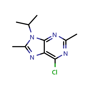 Chemical structure of 6-Chloro-9-isopropyl-2,8-dimethyl-9H-purine , CAS 2654003-58-2, AChemBlock AD282196