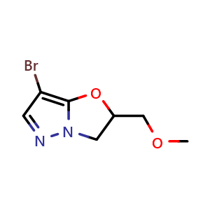 Chemical structure of 7-Bromo-2-(methoxymethyl)-2,3-dihydropyrazolo[5,1-b]oxazole , CAS 2676865-34-0, AChemBlock AD282197