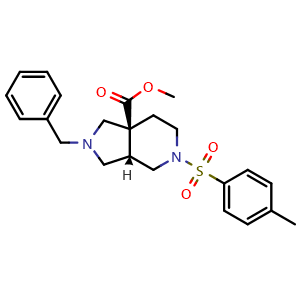 Chemical structure of Methyl rel-(3aS,7aS)-2-benzyl-5-tosyloctahydro-7aH-pyrrolo[3,4-c]pyridine-7a-carboxylate , CAS 2696257-58-4, AChemBlock AD282201