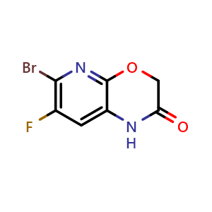 Chemical structure of 6-Bromo-7-fluoro-1H-pyrido[2,3-b][1,4]oxazin-2(3H)-one , CAS 2750895-82-8, AChemBlock AD282204