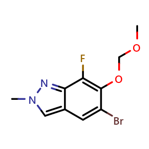 Chemical structure of 5-Bromo-7-fluoro-6-(methoxymethoxy)-2-methyl-2H-indazole , CAS 2757319-86-9, AChemBlock AD282206