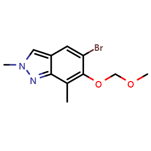 Chemical structure of 5-Bromo-6-(methoxymethoxy)-2,7-dimethyl-2H-indazole , CAS 2757319-87-0, AChemBlock AD282207