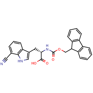 Chemical structure of 7-Cyano-N-[(9H-fluoren-9-ylmethoxy)carbonyl]-L-tryptophan , CAS 3012560-90-3, AChemBlock AD282213