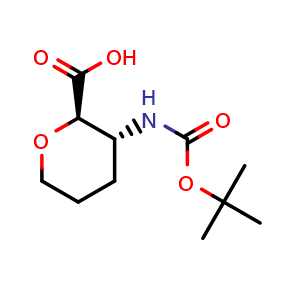 Chemical structure of 2,6-Anhydro-3,4,5-trideoxy-3-[[(1,1-dimethylethoxy)carbonyl]amino]-D-erythro-hexonic acid , CAS 388109-16-8, AChemBlock AD282221