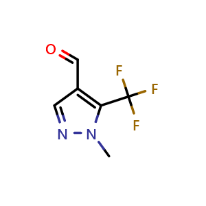 Chemical structure of 1-Methyl-5-(trifluoromethyl)-1H-pyrazole-4-carbaldehyde , CAS 497833-04-2, AChemBlock AD282229