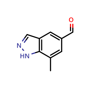 Chemical structure of 7-Methyl-1H-indazole-5-carbaldehyde , CAS 635712-40-2, AChemBlock AD282238