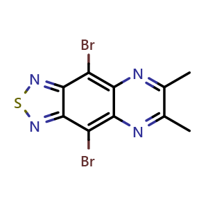 Chemical structure of 4,9-Dibromo-6,7-dimethyl-[1,2,5]thiadiazolo[3,4-g]quinoxaline , CAS 851486-39-0, AChemBlock AD282249