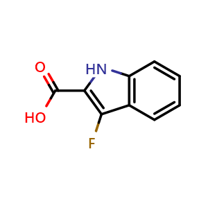 Chemical structure of 3-Fluoro-1H-indole-2-carboxylic acid , CAS 942433-63-8, AChemBlock AD282267