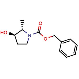 Chemical structure of (2S,3R)-Benzyl 3-hydroxy-2-methylpyrrolidine-1-carboxylate , CAS 1013421-38-9, AChemBlock AD282283