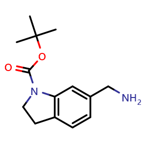 Chemical structure of tert-Butyl 6-(aminomethyl)indoline-1-carboxylate , CAS 1086392-26-8, AChemBlock AD282287