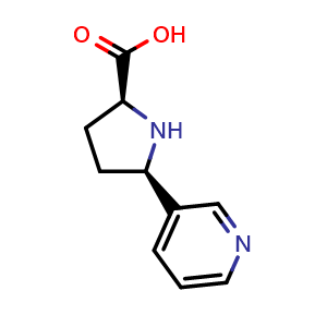 Chemical structure of (2S,5R)-5-(Pyridin-3-yl)pyrrolidine-2-carboxylic acid , CAS 1270277-61-6, AChemBlock AD282297