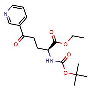 Chemical structure of (S)-Ethyl-2-(tert-butoxycarbonylamino)-5-oxo-5-(pyridin-3-yl)pentanate , CAS 1334123-45-3, AChemBlock AD282301
