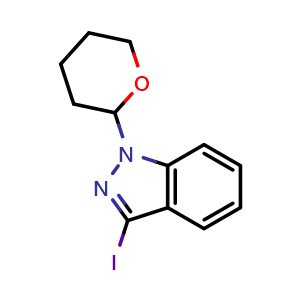 Chemical structure of 3-Iodo-1-(tetrahydro-2H-pyran-2-yl)-1H-indazole , CAS 1337882-12-8, AChemBlock AD282302