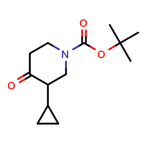 Chemical structure of tert-Butyl 3-cyclopropyl-4-oxopiperidine-1-carboxylate , CAS 1425336-34-0, AChemBlock AD282304
