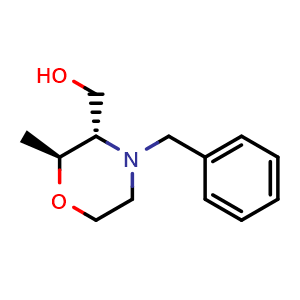 Chemical structure of ((2S,3S)-4-Benzyl-2-methylmorpholin-3-yl)methanol , CAS 1787250-24-1, AChemBlock AD282308