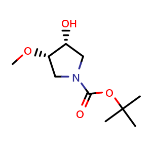 Chemical structure of (3R,4S)-tert-Butyl 3-hydroxy-4-methoxypyrrolidine-1-carboxylate , CAS 1932104-12-5, AChemBlock AD282318