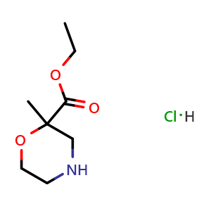 Chemical structure of Ethyl 2-methylmorpholine-2-carboxylate hydrochloride , CAS 2060062-09-9, AChemBlock AD282320