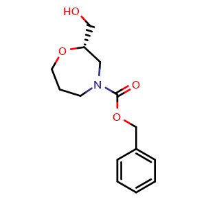Chemical structure of (S)-Benzyl 2-(hydroxymethyl)-1,4-oxazepane-4-carboxylate , CAS 2098489-70-2, AChemBlock AD282322