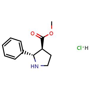 Chemical structure of Methyl rel-(2S,3S)-2-phenylpyrrolidine-3-carboxylate hydrochloride , CAS 2203855-27-8, AChemBlock AD282325