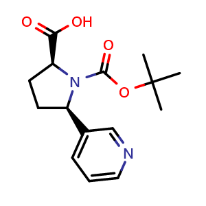 Chemical structure of (2S,5R)-1-(tert-Butoxy)carbonyl-5-(pyridin-3-yl)pyrrolidine-2-carboxylic acid , CAS 229958-59-2, AChemBlock AD282328