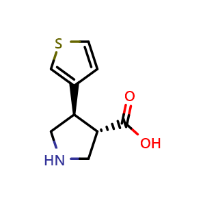 Chemical structure of (3S,4R)-4-(3-Thienyl)pyrrolidine-3-carboxylic acid , CAS 1049980-51-9, AChemBlock AD282347