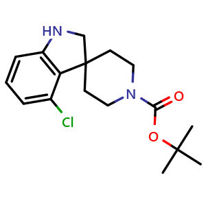 Chemical structure of tert-Butyl 4-chlorospiro[indoline-3,4'-piperidine]-1'-carboxylate , CAS 1129432-44-5, AChemBlock AD282349