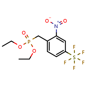 Chemical structure of [4-(Diethoxyphosphorylmethyl)-3-nitro-phenyl]-pentafluoro-sulfane , CAS 1309569-37-6, AChemBlock AD282364