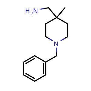 Chemical structure of 1-(1-Benzyl-4-methylpiperidin-4-yl)methanamine , CAS 1345728-53-1, AChemBlock AD282366