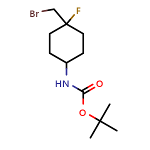 Chemical structure of tert-Butyl N-[4-(bromomethyl)-4-fluoro-cyclohexyl]carbamate , CAS 1374655-11-4, AChemBlock AD282372