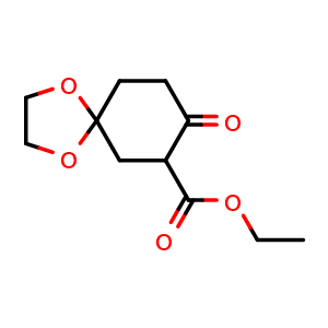 Chemical structure of Ethyl 8-oxo-1,4-dioxaspiro[4.5]decane-7-carboxylate , CAS 14160-65-7, AChemBlock AD282375