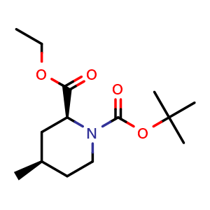 Chemical structure of O1-tert-Butyl O2-ethyl (2S,4R)-4-methylpiperidine-1,2-dicarboxylate , CAS 1621383-26-3, AChemBlock AD282395