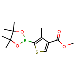 Chemical structure of Methyl 4-methyl-5-(tetramethyl-1,3,2-dioxaborolan-2-yl)thiophene-3-carboxylate , CAS 1637301-55-3, AChemBlock AD282396