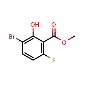 Chemical structure of Methyl 3-bromo-6-fluoro-2-hydroxybenzoate , CAS 1807080-41-6, AChemBlock AD282402