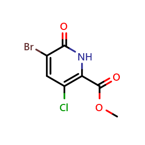 Chemical structure of Methyl 5-bromo-3-chloro-6-oxo-1H-pyridine-2-carboxylate , CAS 1820612-76-7, AChemBlock AD282406