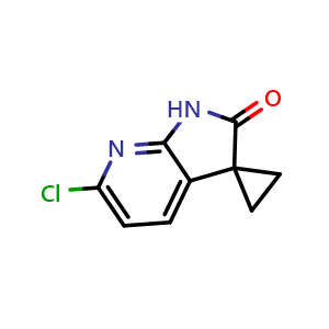Chemical structure of 6'-Chloro-1',2'-dihydrospiro[cyclopropane-1,3'-pyrrolo[2,3-b]pyridine]-2'-one , CAS 1860866-06-3, AChemBlock AD282411