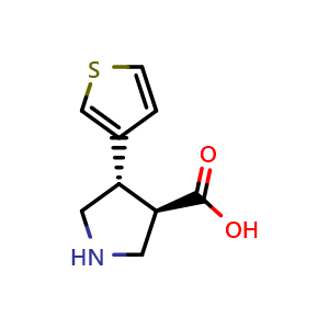 Chemical structure of (3R,4S)-4-(3-Thienyl)pyrrolidine-3-carboxylic acid , CAS 1864003-46-2, AChemBlock AD282412